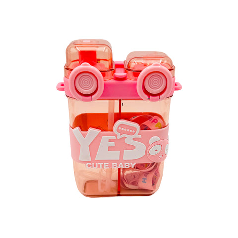 Baby bottle with straws and separate compartments 750 ml Pink