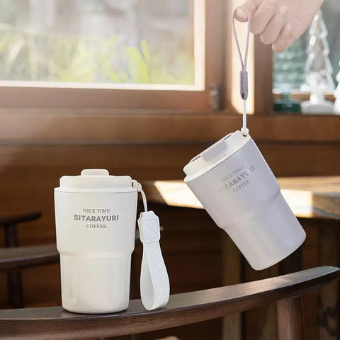 Sitarayuri thermos mug with lid and strap