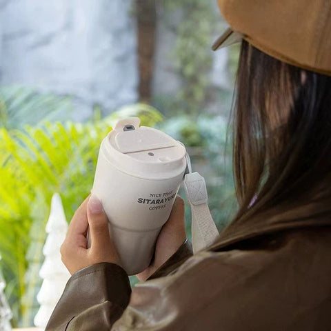 Sitarayuri thermos mug with lid and strap