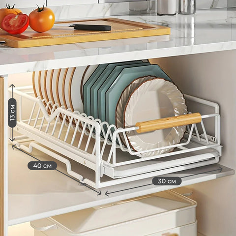 Pull-out metal shelf organizer for kitchen cabinet