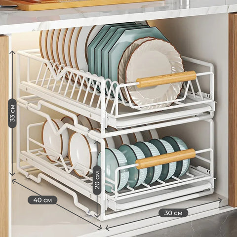 Pull-out metal shelf organizer for kitchen cabinet