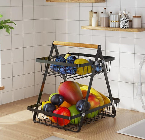 Two-tier metal storage basket-shelf