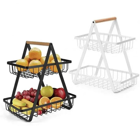 Two-tier metal storage basket-shelf