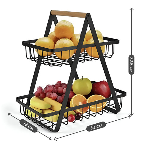Two-tier metal storage basket-shelf