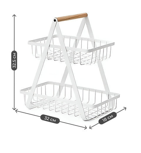 Two-tier metal storage basket-shelf
