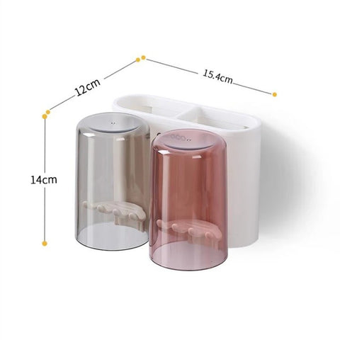 Ecoco Wall-Mounted Toothbrush Holder with Cups and Storage Compartment