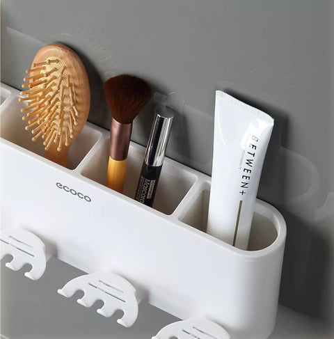 Ecoco Wall-Mounted Toothbrush Holder with Cups and Storage Compartment