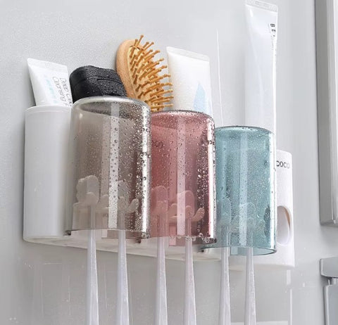 Ecoco Wall-Mounted Toothbrush Holder with Cups and Storage Compartment