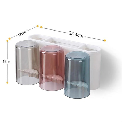 Ecoco Wall-Mounted Toothbrush Holder with Cups and Storage Compartment