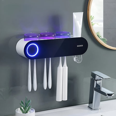 Ecoco Wall-Mounted Toothbrush Holder with UV Sterilizer and Cups