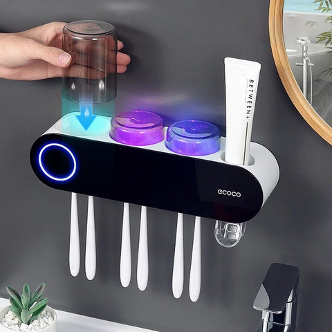 Ecoco Wall-Mounted Toothbrush Holder with UV Sterilizer and Cups