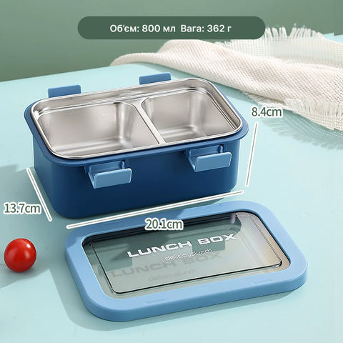 Lunchbox with 2 compartments blue 800 ml