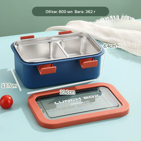 Lunchbox with 2 compartments blue 800 ml