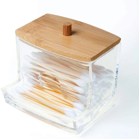 Cotton swab container with bamboo lid