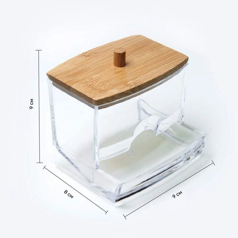 Cotton swab container with bamboo lid