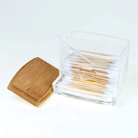 Cotton swab container with bamboo lid