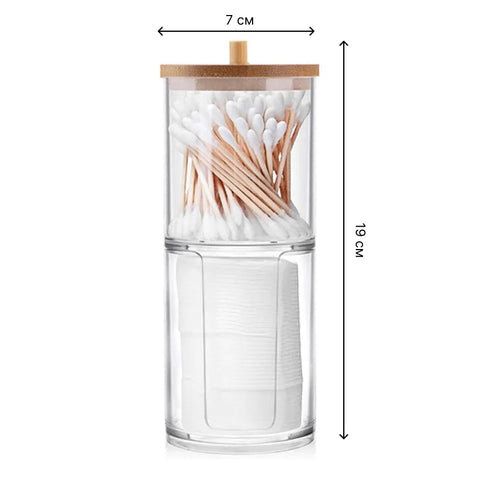 Container for cotton swabs and discs, 2-section, transparent