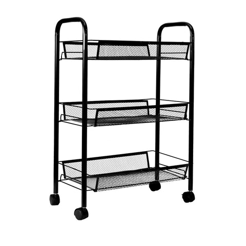 Metal organizer shelf on wheels, 3 levels