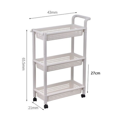Plastic shelf on wheels, 3 levels