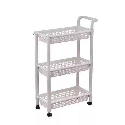 Plastic shelf on wheels, 3 levels