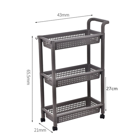 Plastic shelf on wheels, 3 levels