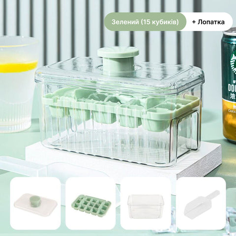 Ice cube tray with container and spatula for 15 cubes