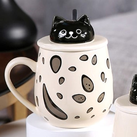 Set of ceramic cups with lids "Black Cat"
