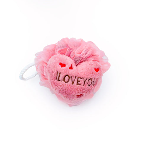 Nylon Washcloths in the shape of a heart with the inscription "I LOVE YOU"