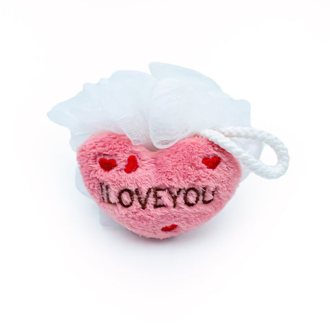 Nylon Washcloths in the shape of a heart with the inscription "I LOVE YOU"