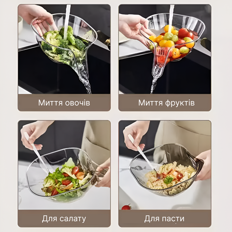 Transparent multifunctional bowl for washing and straining vegetables
