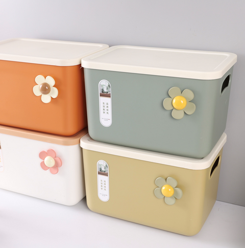 Decorative storage basket with floral decor