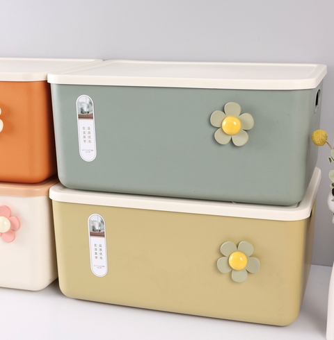 Large decorative storage basket with floral decor