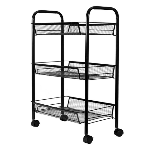 Metal organizer shelf on wheels, 3 levels