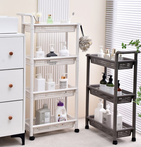 Plastic shelf on wheels, 3 levels