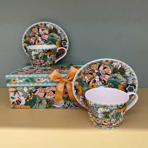 Set of cups and saucers in a gift box