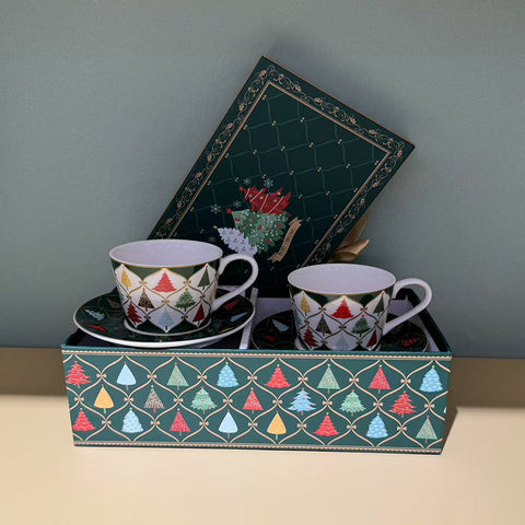 New Year's set of cups and saucers in a gift box