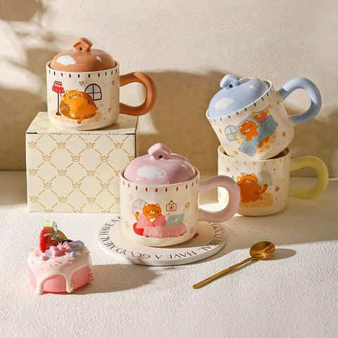 Чашка керамічна з котиками та кришкою