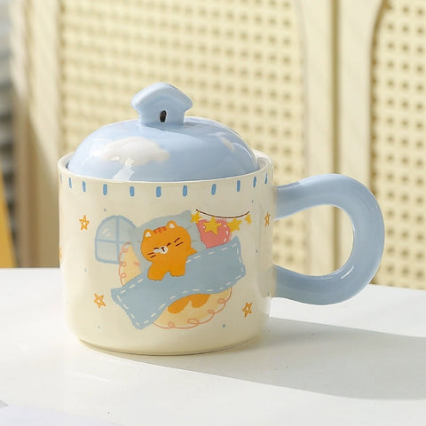 Чашка керамічна з котиками та кришкою