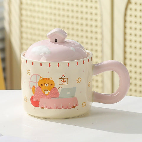 Чашка керамічна з котиками та кришкою