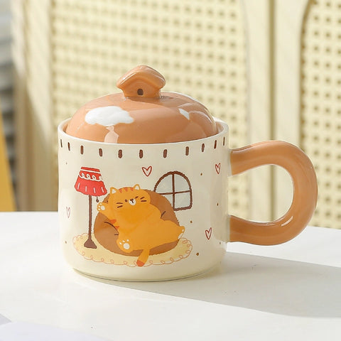 Чашка керамічна з котиками та кришкою