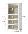 White storage cabinet with dimensions labeled on a white background