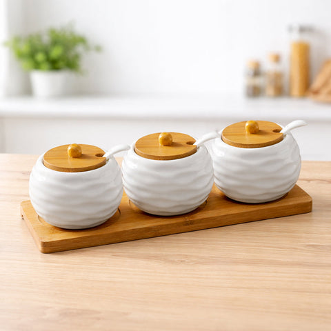 Набор банок для специй с ложками и бамбуковой подставкой