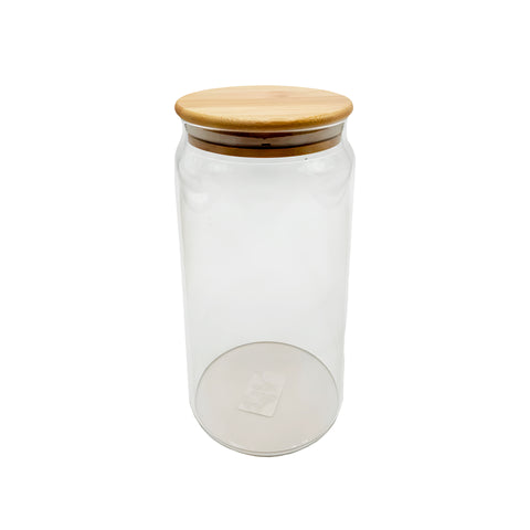 A glass jar with a bamboo lid