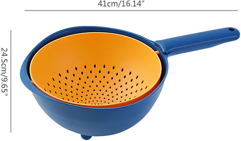 A colander with a handle base