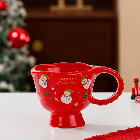 Червона новорічна кружка «Jolly» на ніжці зі сніговиками