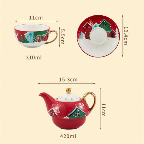 Новорічний посуд «Tea Time» чайник з чашкою та блюдцем