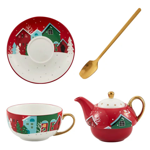 Новорічний посуд «Tea Time» чайник з чашкою та блюдцем