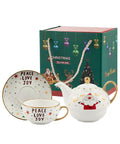 Новорічна чайна пара «Tea Time» із Сантою та написом PEACE LOVE JOY