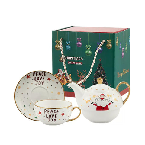 Новорічна чайна пара «Tea Time» із Сантою та написом PEACE LOVE JOY