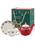 Новорічна чайна пара «Tea Time» з падубом і написом Happy Christmas